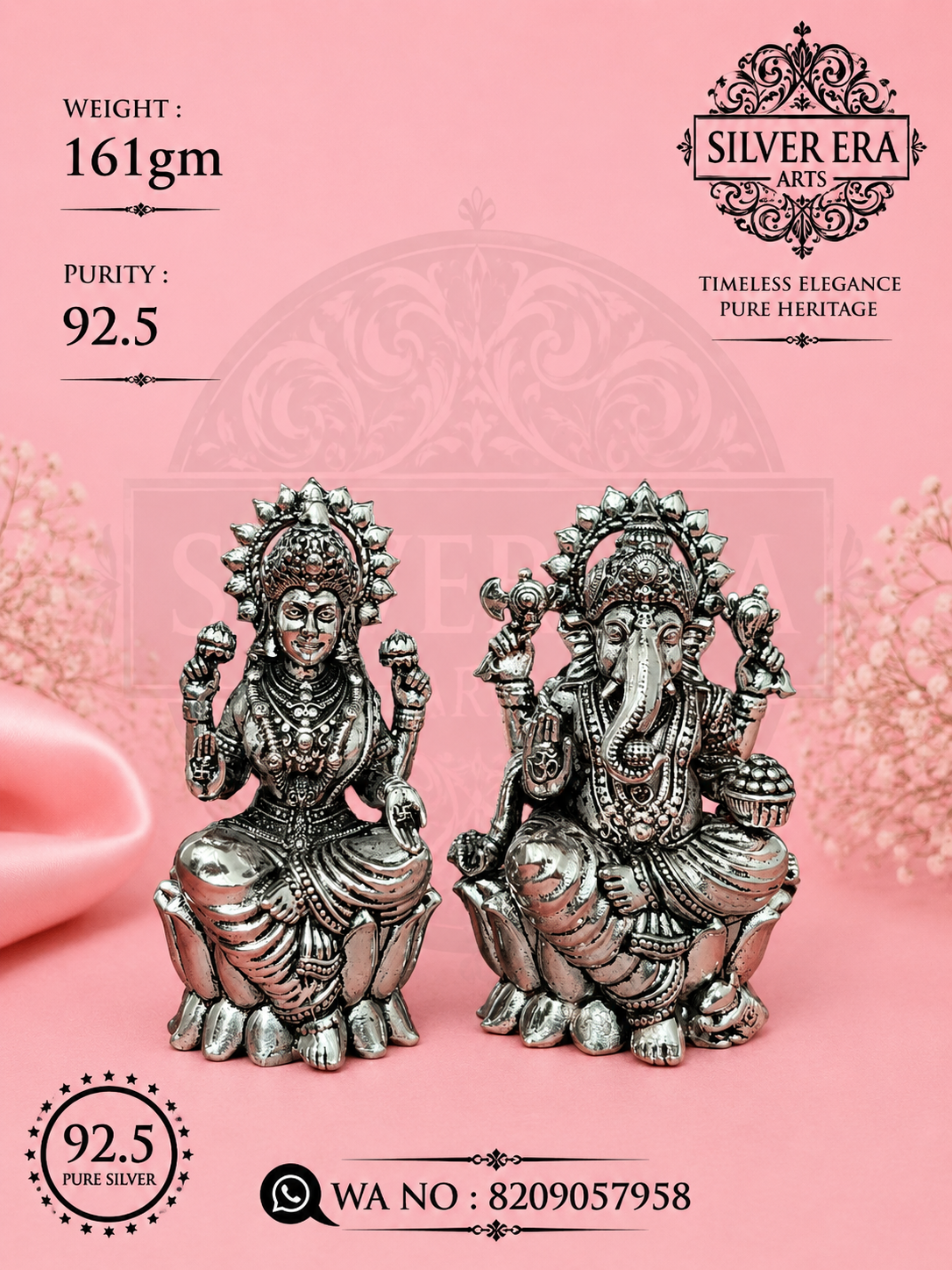 92.5 Silver Lakshmi Ganesh Idol Set – Handcrafted Antique Finish (161 gm)